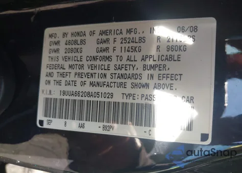 2008 Acura Tl 3.2 from USA, damaged, VIN 19UUA66208A051029